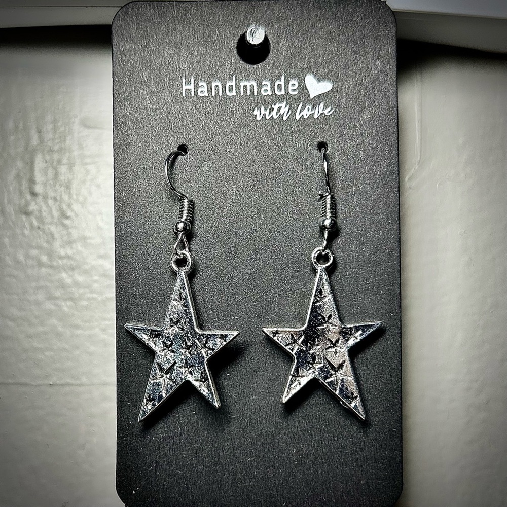 Elegant Silver Star Dangle Earrings Handmade